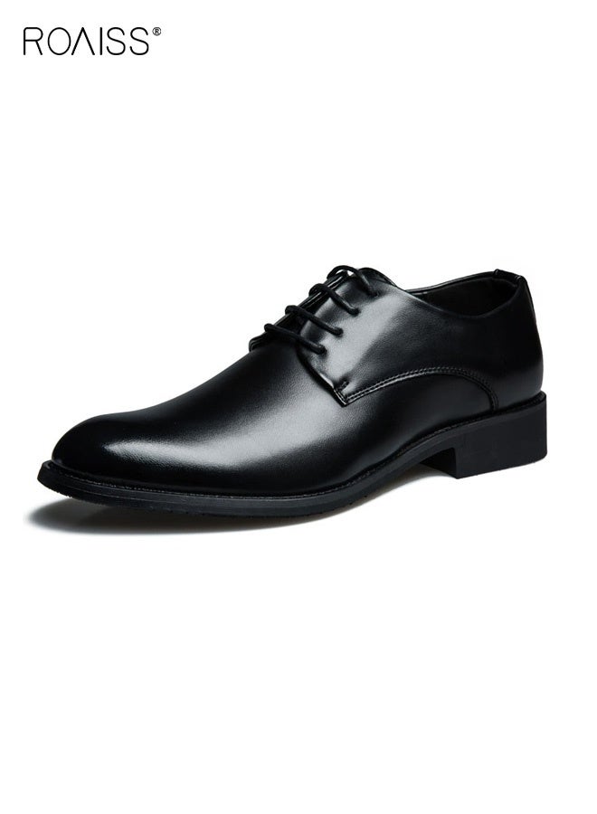 roaiss Men's Pointed Toe Leather Shoes Lace-Up Dress Shoes Formal Style Daily Comfort Breathable Durable for Business Casual Wear and Perfectly Suited for Weddings and Special Occasions Black - Image 4